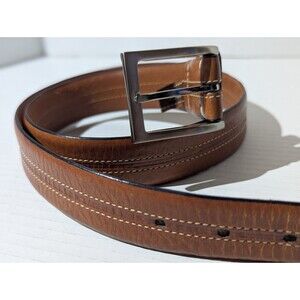 Tasso Elba Brown Genuine Leather Belt Silver Buckle Men’s Size 36